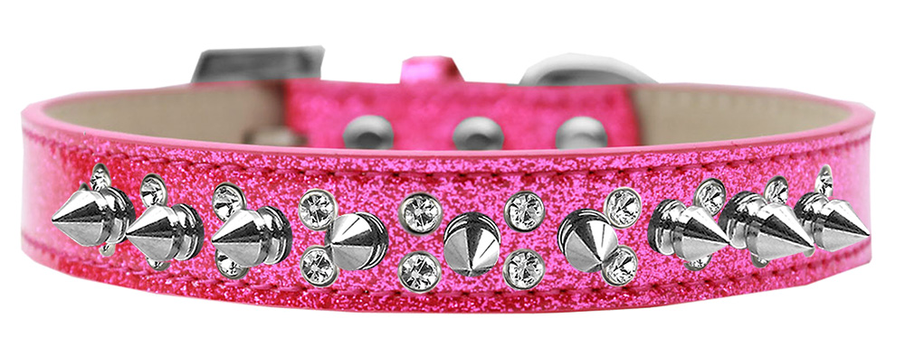Double Crystal and Silver Spikes Dog Collar Pink Ice Cream Size 12